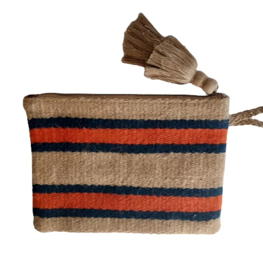 J. Jill Woven Navy Blute Natural Striped Wrislet Purse Clutch